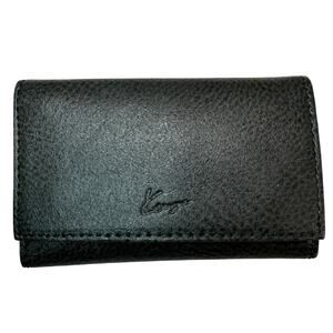 Vintage KENZO Italy Key Holder Deep Green Leather Gold Snap Trifold Wallet Pouch